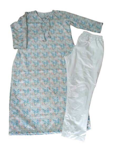 Pastel Floral Embroidered Straight Kurti – Light Aqua