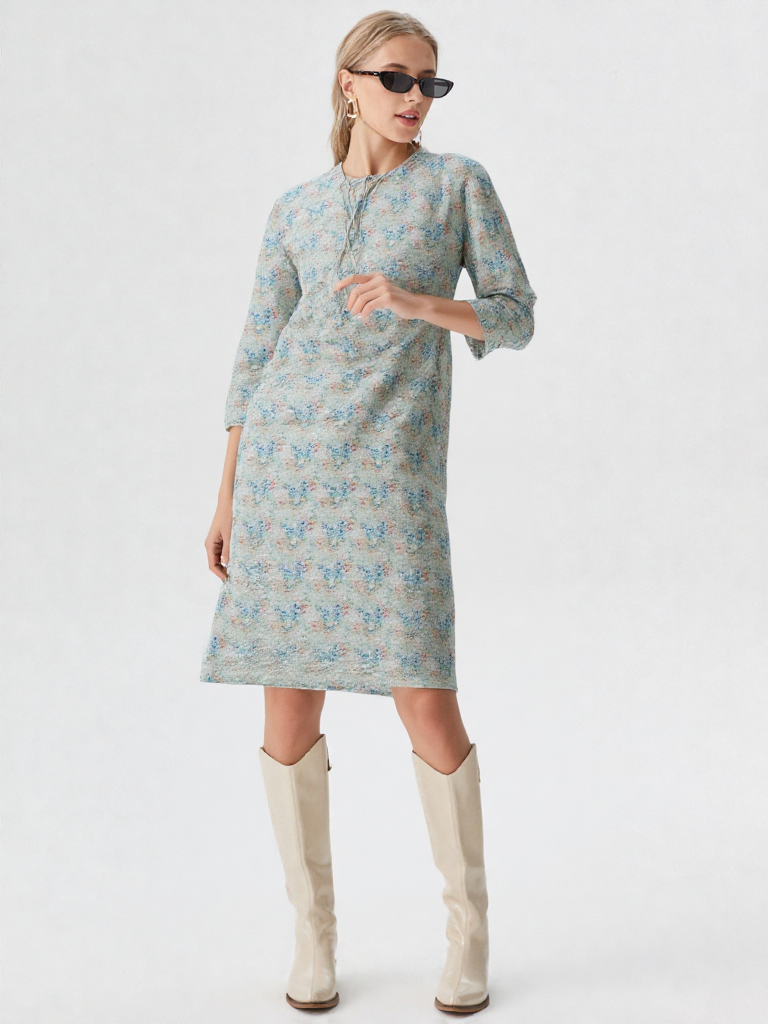 Pastel Floral Embroidered Straight Kurti – Light Aqua