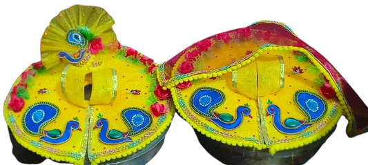 🦚💛 "Mayur Leela" Twin Peacock Ladoo Gopal Dress Set – Regal Yellow Edition 💛🦚
