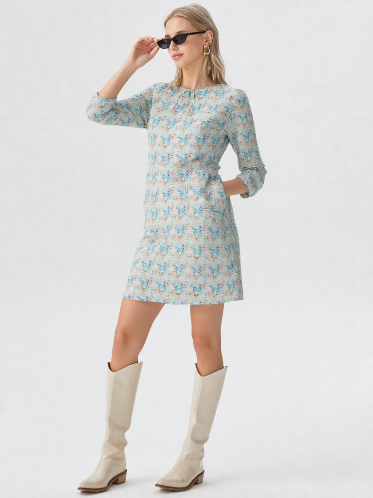 Pastel Floral Embroidered Straight Kurti – Light Aqua