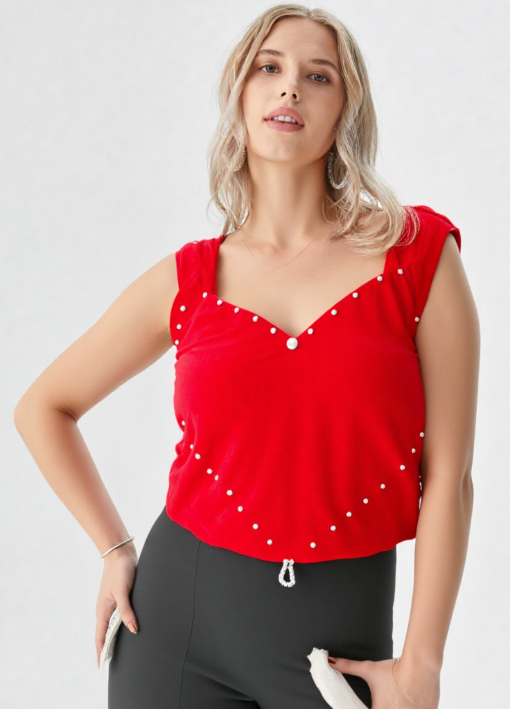 Chic Sleeveless Red Top for Special Occasions