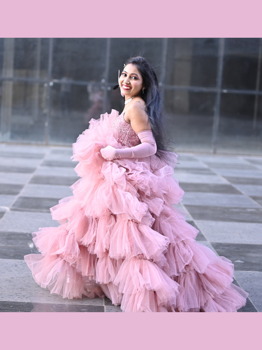 Pink Layered Ruffle Gown ✨ | Mamta Fashion Studio