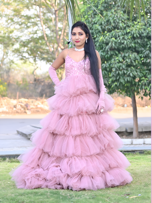 Pink Layered Ruffle Gown ✨ | Mamta Fashion Studio