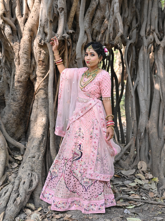 Pink Bridal Lehenga with Peacock Embroidery – | Mamta Fashion Studio ✨