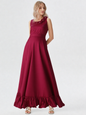 👗 Elegant Rich Burgundy Ruffle Gown with Floral Shoulder Detail