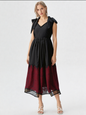 🖤 Black & Wine Dual-Tone Midi Dress with Shoulder Bows