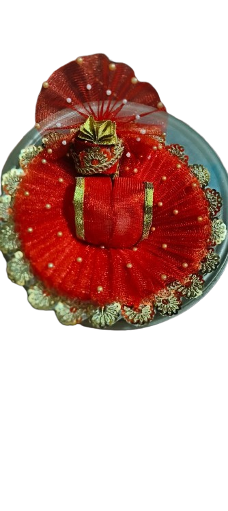 ❤️👑 "Rajrani" Red Ladoo Gopal Dress Set – With Fan & Crown Combo 👑❤️