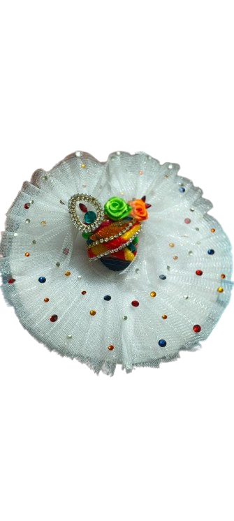 🌈 "Rang Leela" White Tulle Dress for Ladoo Gopal with Multicolor Accents 🌈