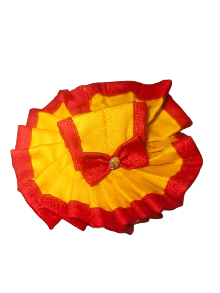 ❤️💛 "Gopal Rajkumari" Dress – Yellow with Red Satin Border & Bow Accent 💛❤️