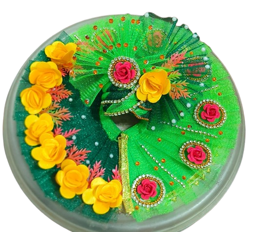 🌿🌹 "Vrindavan Vaani" Floral Dress – Green with Yellow & Red Rose Accents 🌹🌿